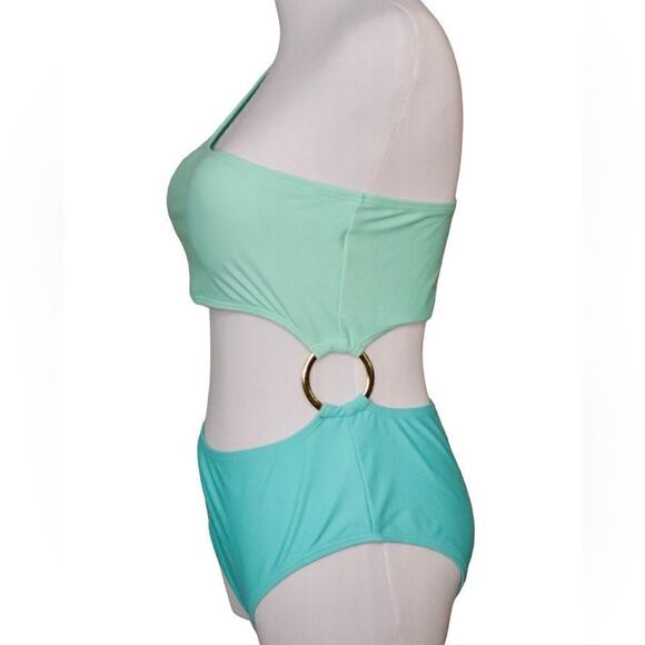 Shein Blue Green 2 Tone Side Ring 1pc Swimsuit MEDIUM Sexy Pastel Swimwear Beach - Picture 3 of 10